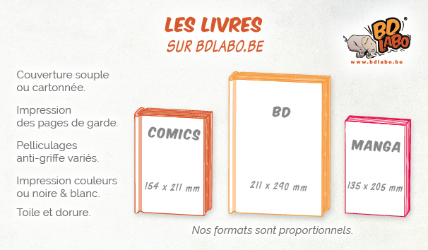 BDlabo vous permet d'imprimer, d'éditer et de vendre vos BD, Mangas et comics. L'impression et la reliure sont réalisées à Charleroi, berceau de la BD belge: www.bdlabo.be